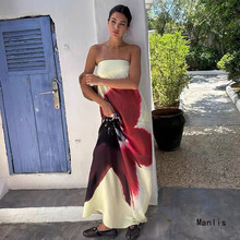 INS欧美外贸批发度假风大露背特色印花抹胸长裙露肩休闲裙子