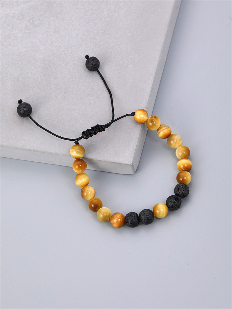 Cruz-frontera piedra volcánica ojo de tigre de oro piedra tejida pulsera de DIY hombres de moda europea y americana nueva pulsera de piedra de cuentas de 8mm