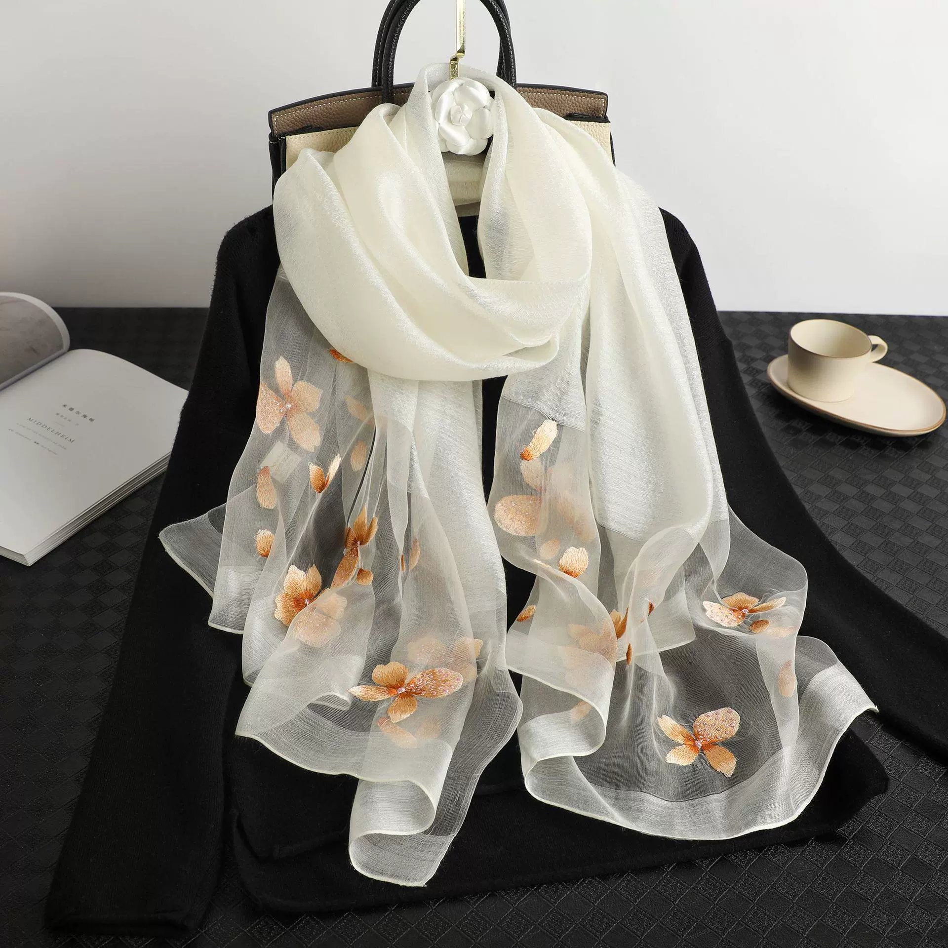 Silk autumn scarf handmade, cloak, thin weaving