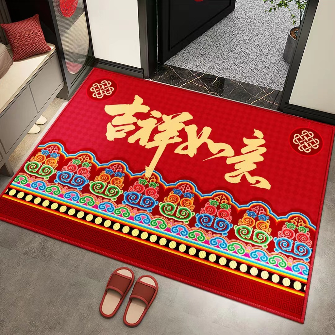 出入平安蛇年入户门地垫家用喜庆红门垫可水洗吸水耐脏水晶绒地毯