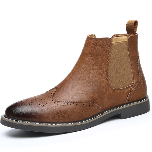 Chelsea Boots for Men, British Style Engraved Short Boots, Soft Leather Retro High-Top Men's Boots, Winter Warmth Martin Boots