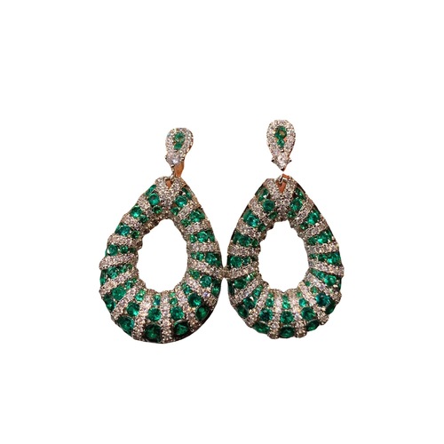 Vivian Jewels Women's Earrings Rhinestones Version European and American Stud Earrings with Fake Emerald Pendant Earring Set