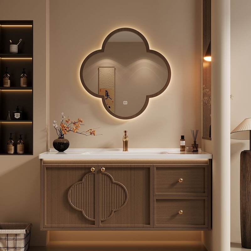 Song-style aesthetic bathroom cabinet with ceramic integrated basin, bathroom washstand, washbasin, and countertop
