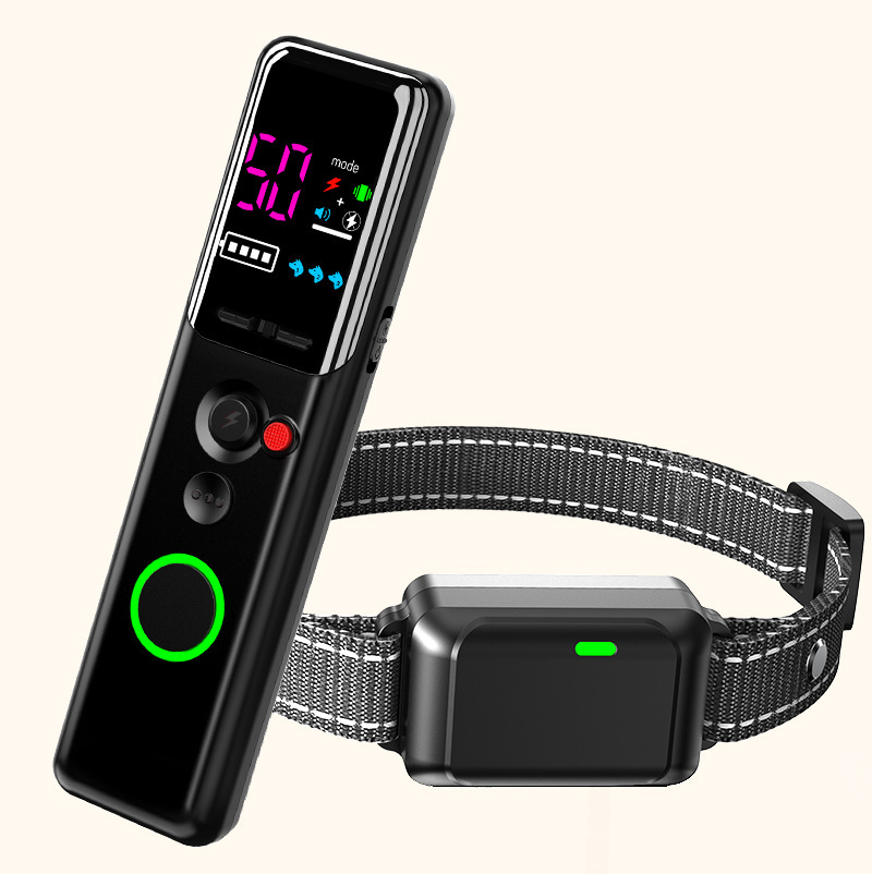 Nuevo entrenador de perros transfronterizo control remoto entrenamiento de mascotas táctico collar de choque eléctrico pantalla de color ladrido parar
