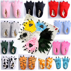 Soft Plush Animal Pattern Indoor Slippers for Men and Women, Couple's Winter Animal Cotton Slip-On Shoes with Heel, Blue and Green, Wholesale
