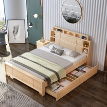 全实木床现代简约家具床单人床双人带书架家用1.5米1.8m床1.2床架