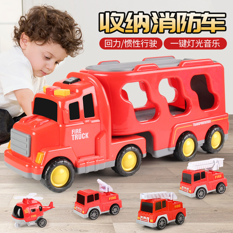 Comercio exterior transfronterizo Amazon camión de almacenamiento de doble capa iluminación musical vehículo de ingeniería coche de inercia niño juguete para niños