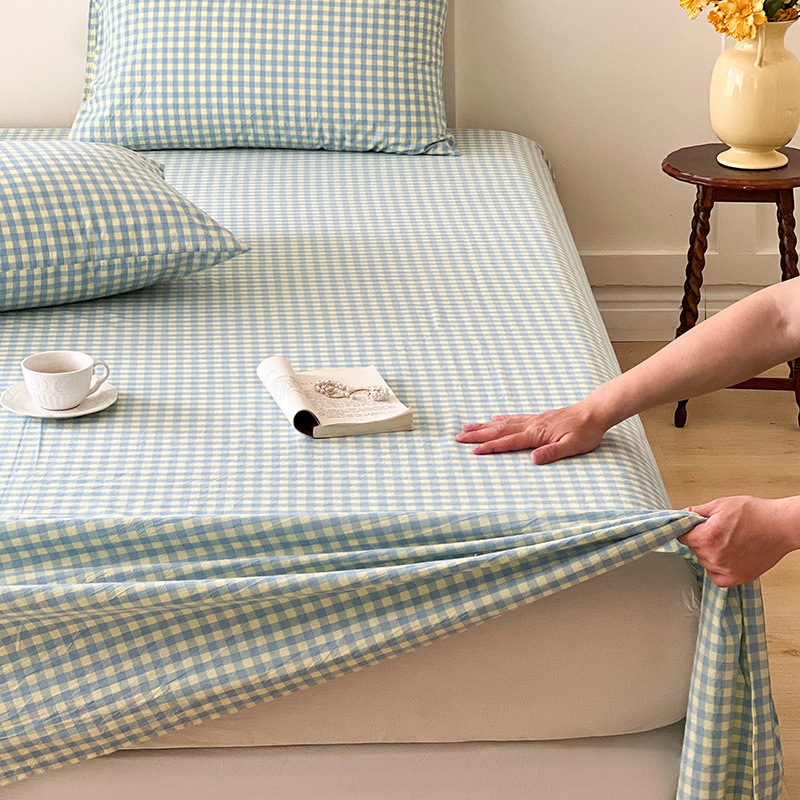 Sábanas de algodón lavado de algodón de estilo japonés, dormitorio de estudiantes de una sola pieza, 100 sábanas dobles individuales de algodón puro, sábana individual, juego de tres piezas 3