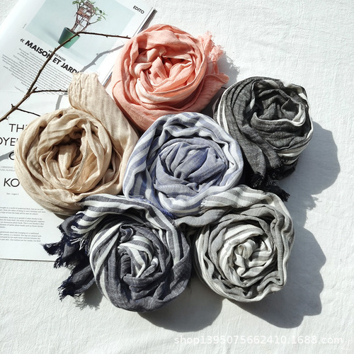 Women's Cotton-Linen Scarf, Autumn/Winter New Arrival: Casual Striped Shawl/Scarf—Wholesale for Men's Export & Cross-Border Trade