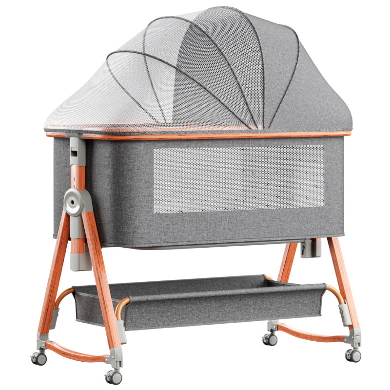 Movable Folding Baby Cradle Bed, Portable Children's Bed, Multi-Functional Baby Rocking Bed, Newborn Splicing Large Bed