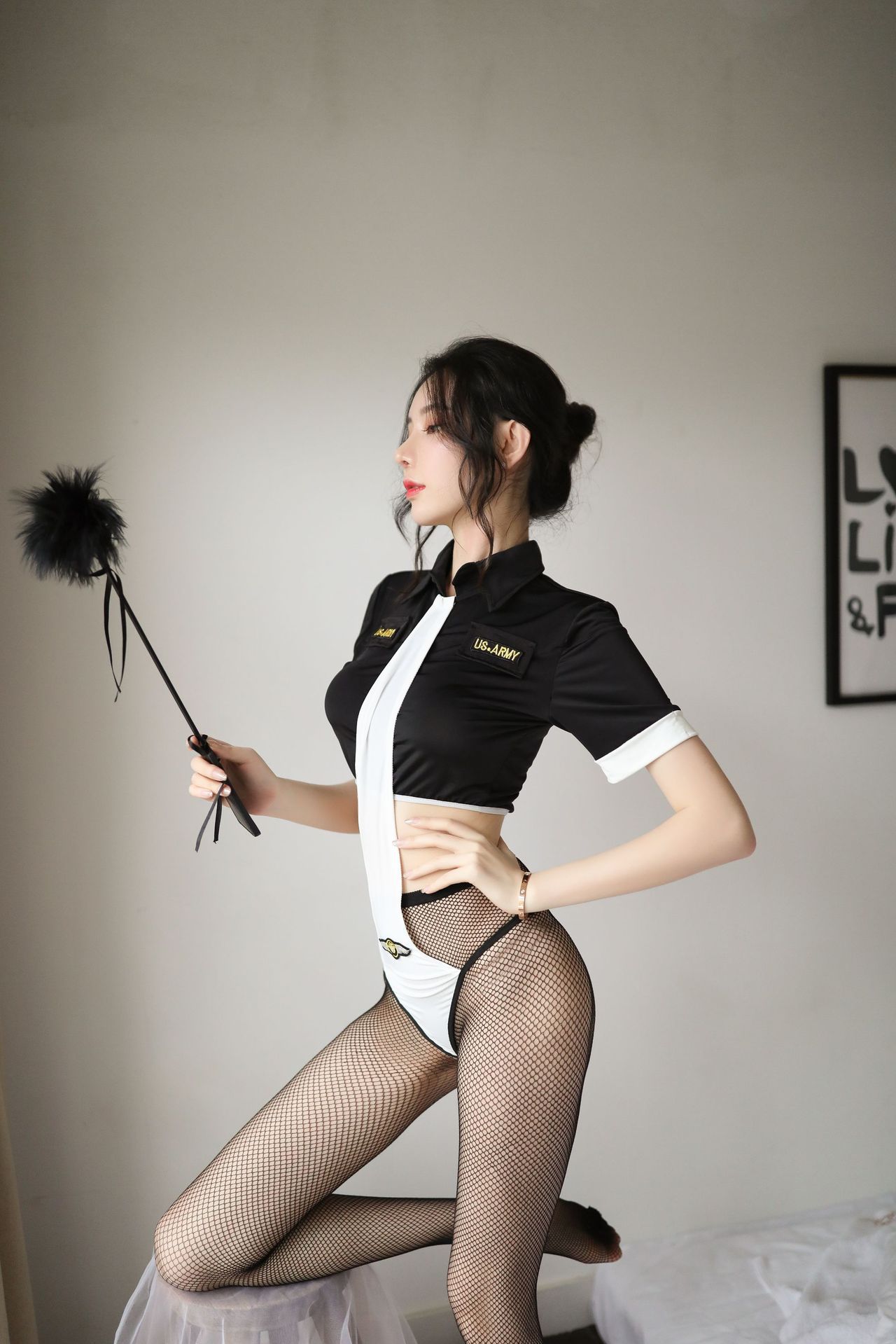 Policewoman Roleplay Jumpsuit Costume with Fishnet Tights, One Size Polyester — detail image 36