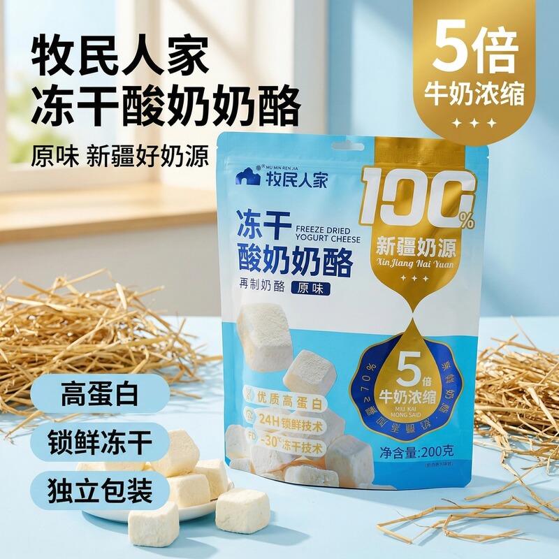 Original Flavor Pastoralist's Freeze-Dried Yogurt Cheese from Xinjiang, High Protein, Individually Packaged, 200g Bag, Wholesale and Dropshipping
