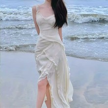 三亞海邊度假沙灘裙拍照法式吊帶連衣裙法式溫柔氣質長裙女夏仙