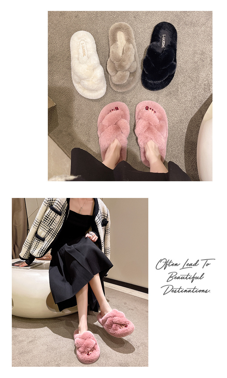 Una grande generazione di capelli, intrecci di pasta fritta, pantofole di peluche comode con suola spessa interna, pantofole di peluche in cotone_voghion.com