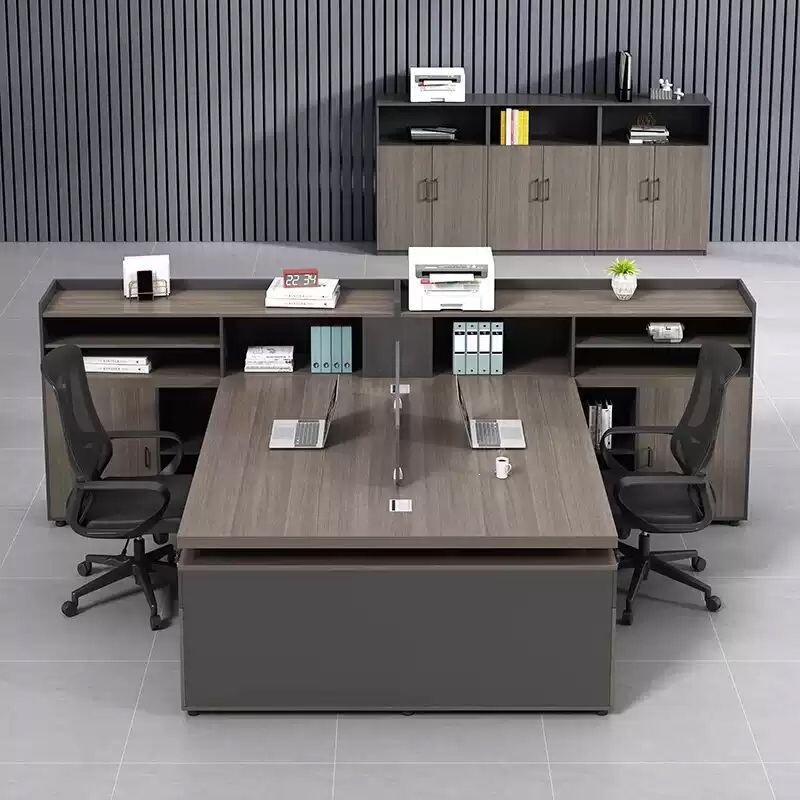 Staff office desk and chair set for 2 people, simple modern executive desk for 2 people, comfortable seat for financial work