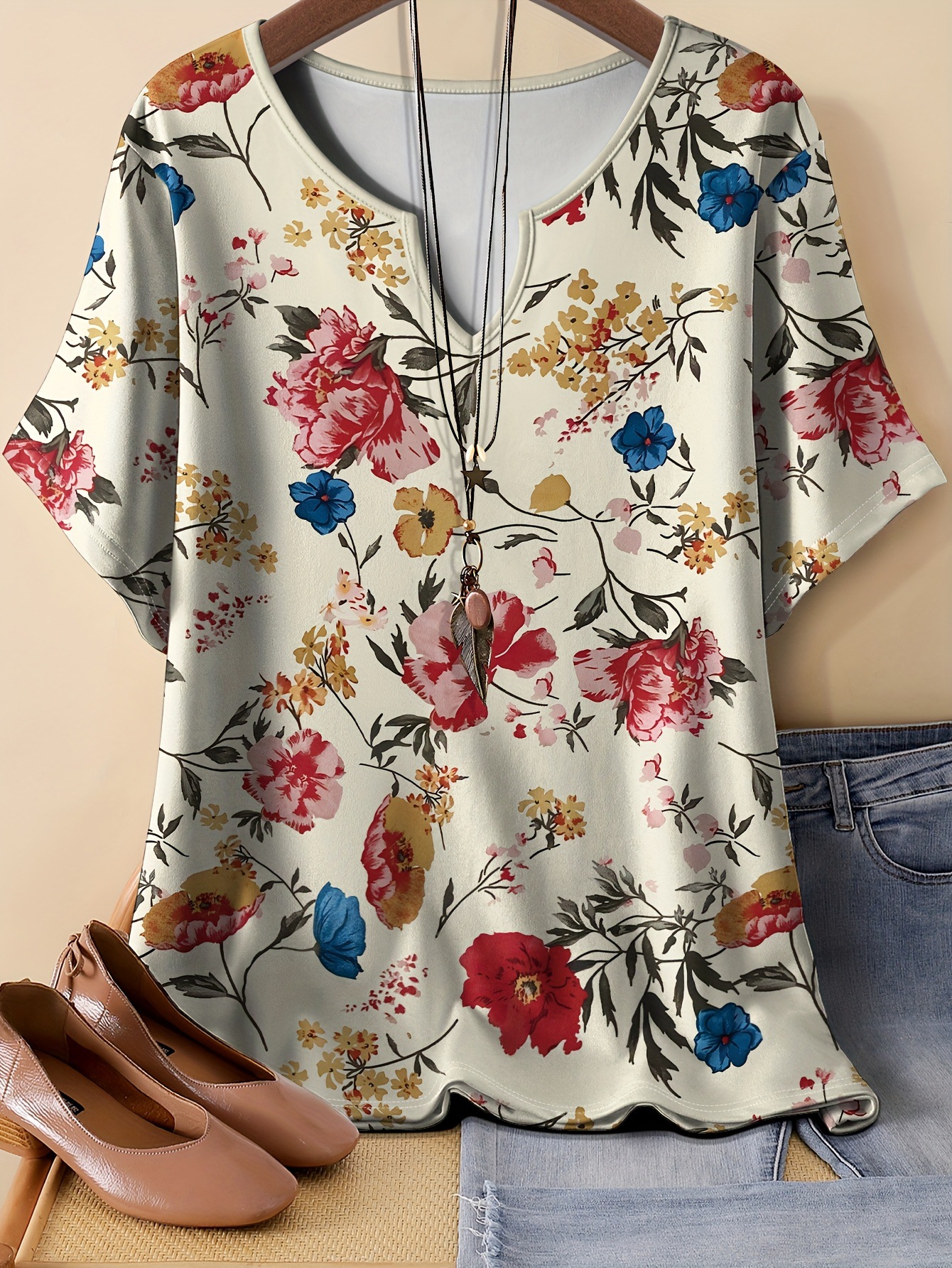 Floral & Crow Print Oversized T-Shirt – Soft Milk Silk Blend Short Sleeve Tee Unisex Oversized Cut_ecoleips.com