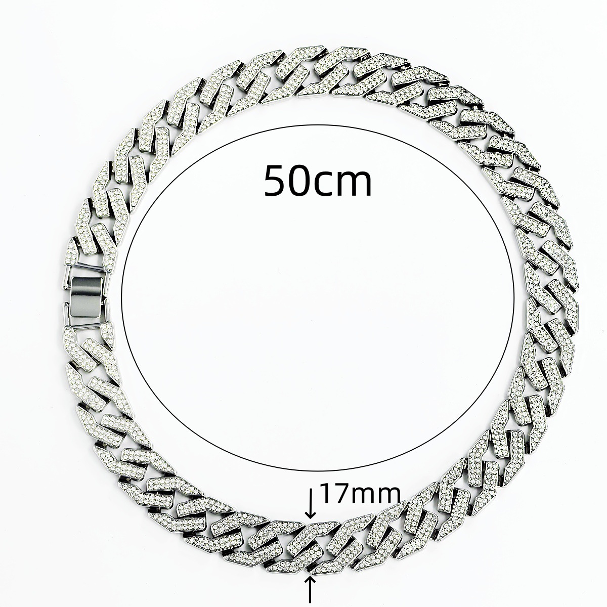 Nuovo stile hip-hop 17mm filo piatto semplice alla moda cubano pieno di diamanti collana grande catena d'oro_voghion.com