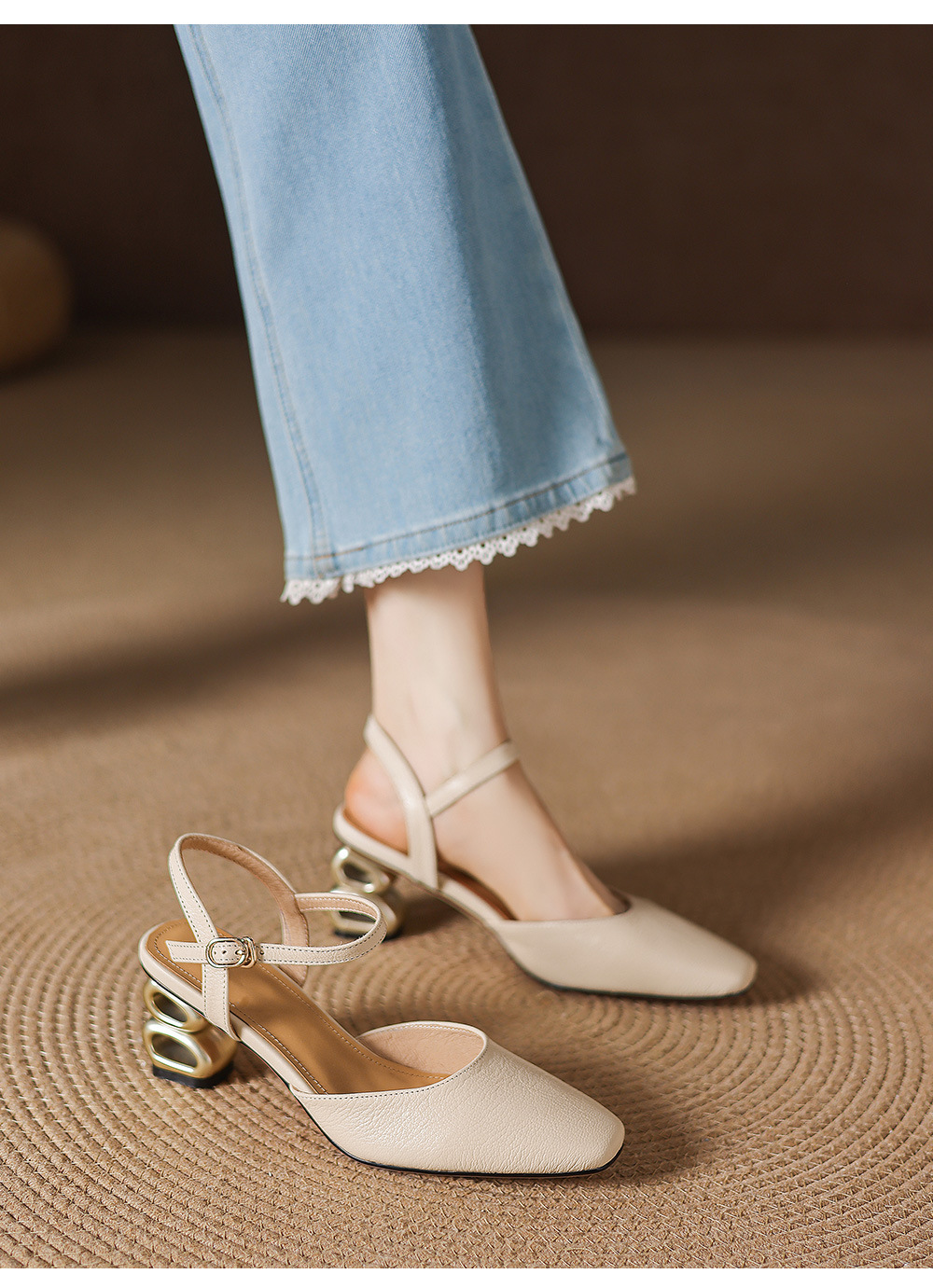 Sandal cao gót nữ mũi nhọn quai ngang kiểu Hàn Quốc — màu trắng ngà chi tiết 14