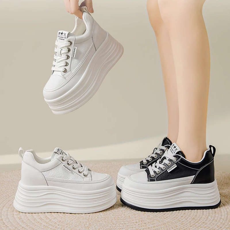 Lightweight White Shoes for Women 2025 Summer New Style Mesh Breathable White Sneakers Short Thick-Soled Inner Height-Increasing Women's Shoes