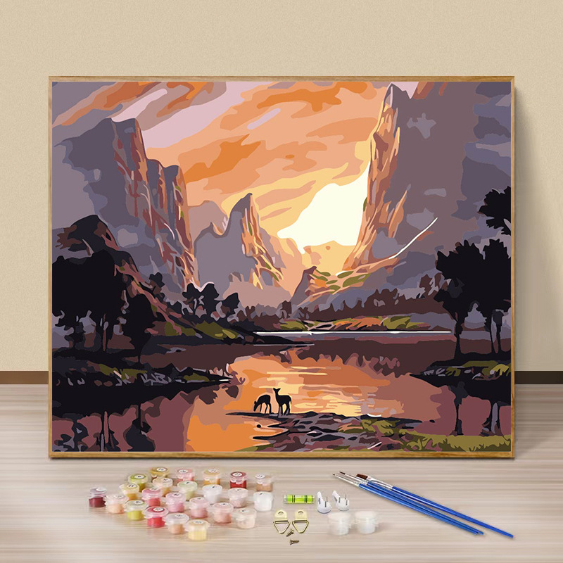 Fábrica al por mayor pintura al óleo digital DIY noche tranvía paisaje cura descompresión pintura al óleo pintura decorativa entrega de una sola pieza