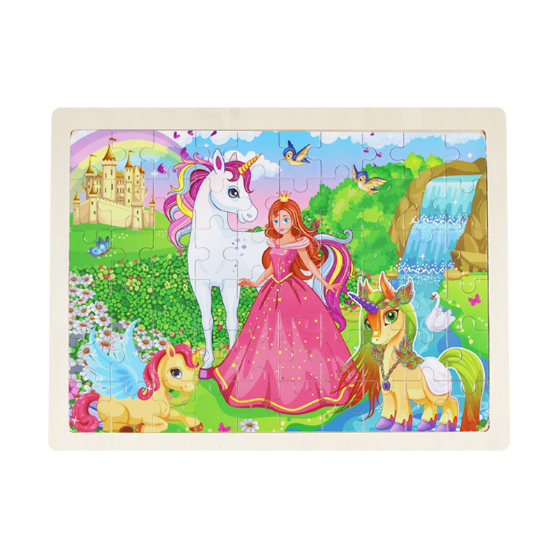 60 piezas de madera puzzle de dibujos animados para niños cuentos de hadas puzzle plano para bebés juguetes de bloque de construcción de puzzle de educación temprana