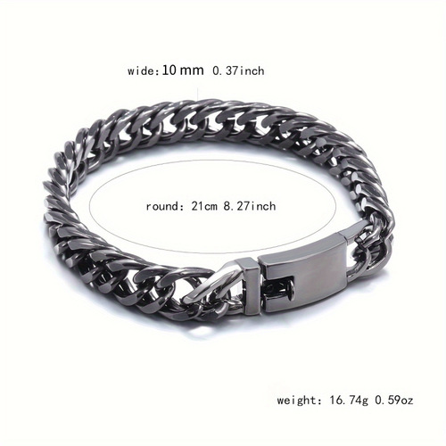 European and American-style fashion gold-plated 10mm bracelet, personalized and bold—men's electroplated alloy double-buckle trendy and sophisticated bracelet.