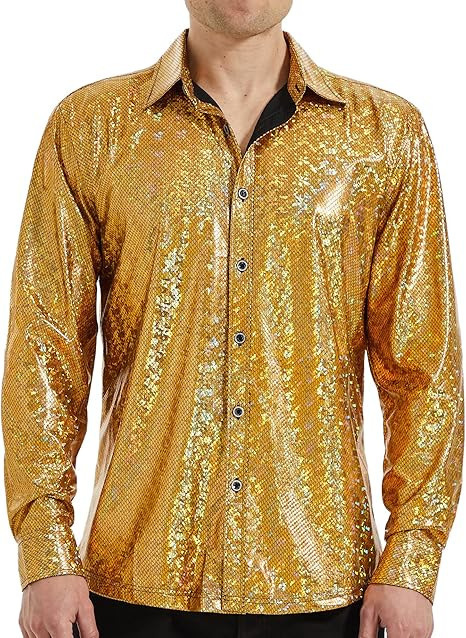 2025 New Style Shiny Button-Down Shirt Cosplay Costume Lapel Shiny Shirt in Stock