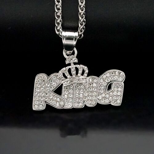 European and American Cross-border New Hip-hop Trendy Jewelry Stainless Steel Gold-Plated Crown KING King Letter Pendant DZ1314