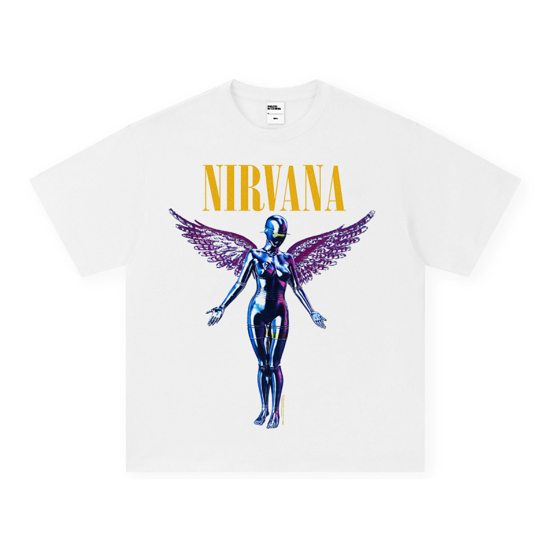 NIRVANA ロックアメリカン 3D デジタルプリントレトロ半袖 T シャツクロスボーダープリントアメリカンファッションヴィンテージ模造綿|undefined
