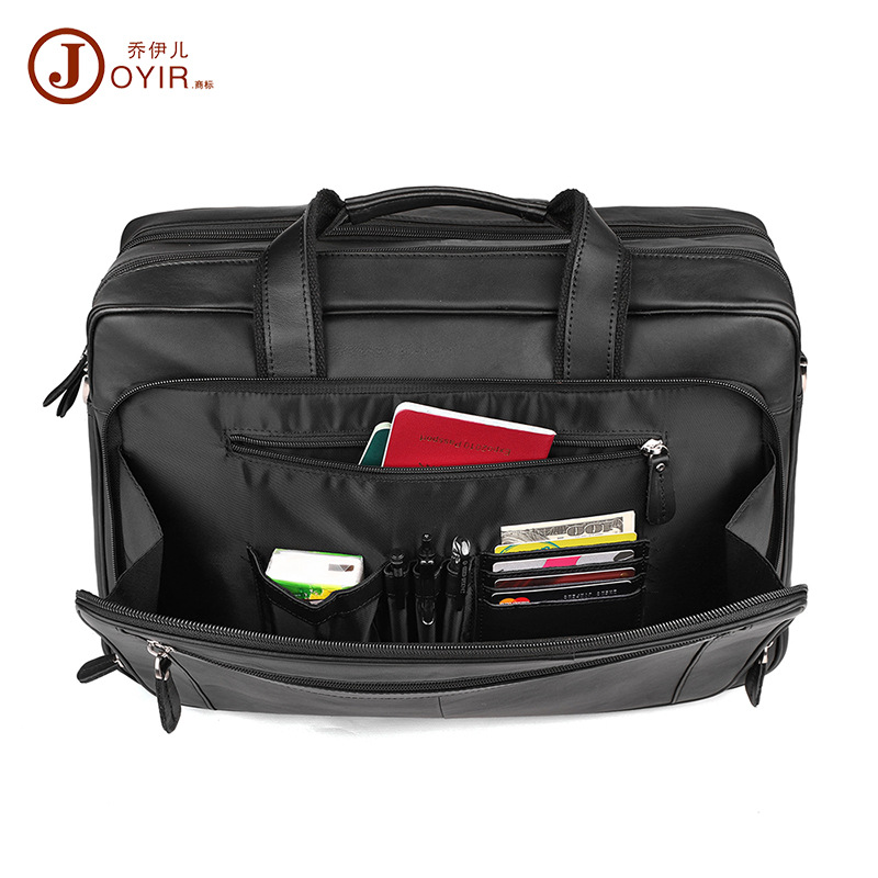 商务通勤手提包跨境新品17寸大容量旅行斜挎电脑包真皮男包公文包