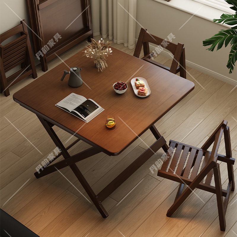 Solid Wood Folding Table Square Table Small Household Dining Table and Chairs Portable Outdoor Balcony Dining Table Folding Table Dining Table