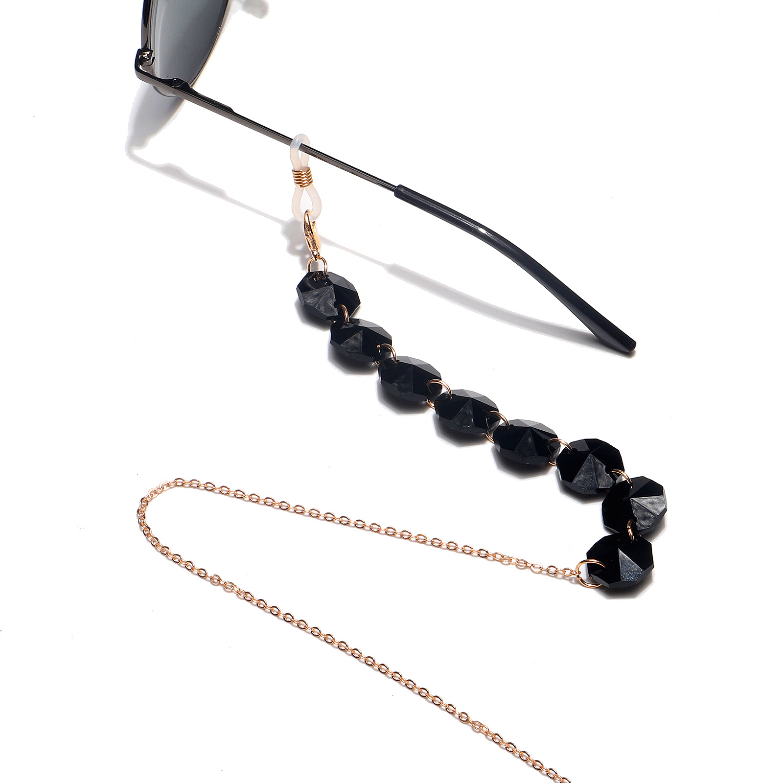 25g Weight Metal Material Transparent, Black Color Fashion Octagonal Crystal Multicolor Glasses Chain 2