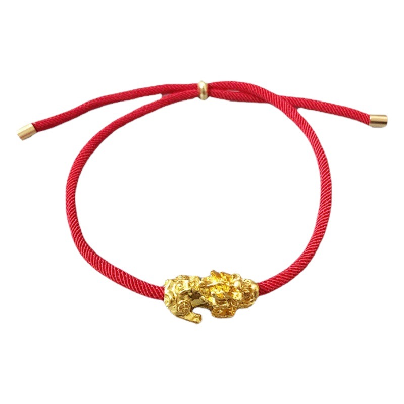 Bebé tejido a mano simple cuerda roja pulsera 3D color-Retención chapado en oro suerte cuentas animal año joyería