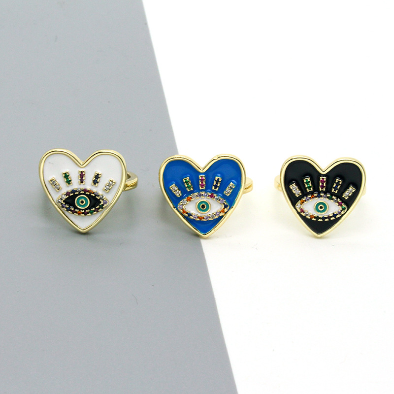 Retro Personality Drop Oil Color Diamond Eye Peach Heart Demon Eye Open Ring display picture 1