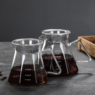 New Smoke Grey Octagon Coffee Pot High Borosilicate Glass Sharing Pot Hand Pot Set 600 ml with Scale