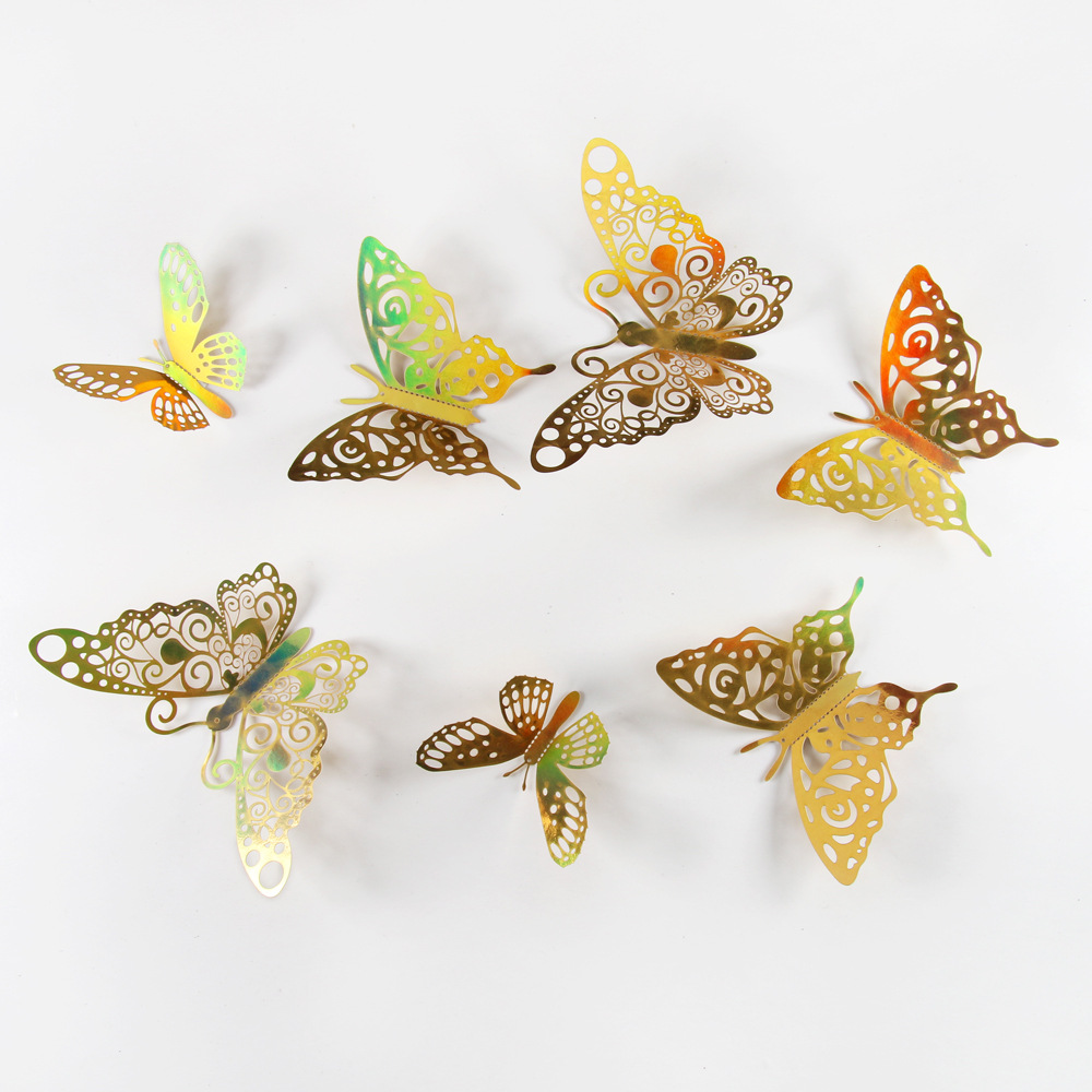 Foreign Trade Colorful 12-Pack 3D Hollow Butterfly Art Home Party Decoration Background Wall Stickers_voghion.com