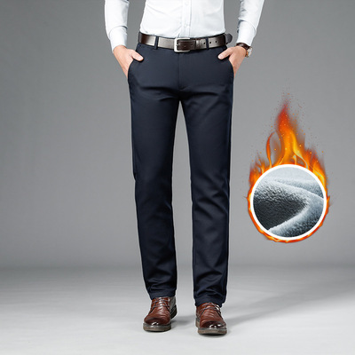 dad Straight one Plush thickening keep warm Western-style trousers winter keep warm Paige Easy business affairs Elastic force Casual pants