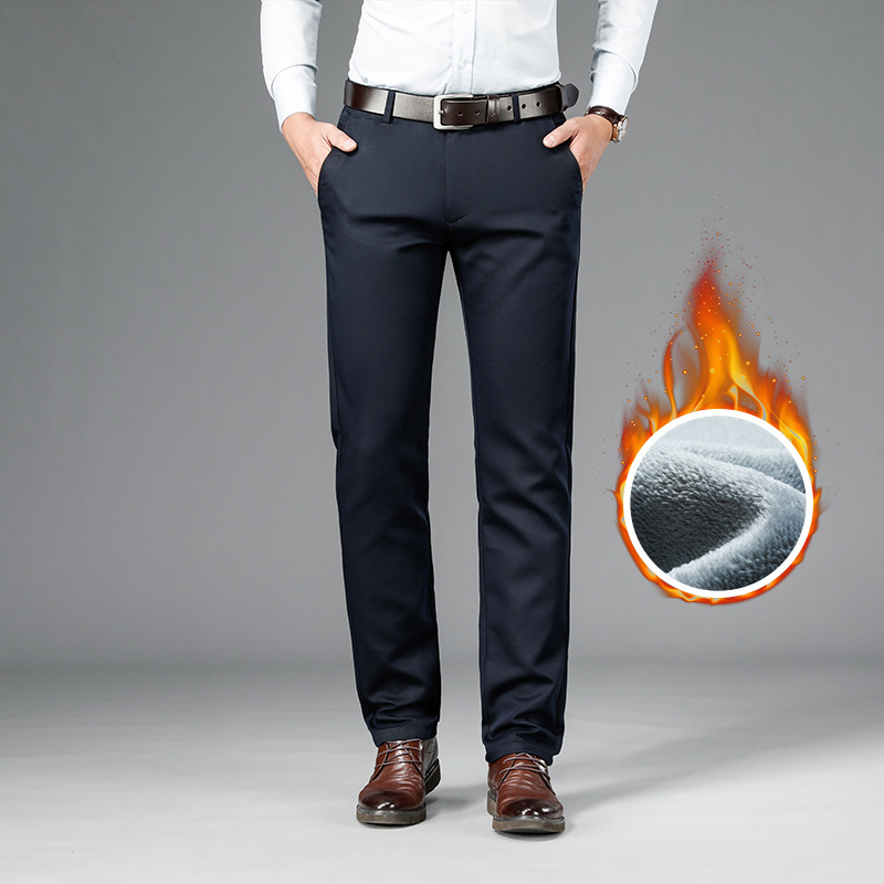 dad Straight one Plush thickening keep warm Western-style trousers winter keep warm Paige Easy business affairs Elastic force Casual pants