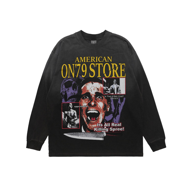 Moška oblačila, pranje, obešanje, barvanje, direktno pršenje, kričeč portret, tisk, spuščena ramena, ohlapna različica, trend par, majica s kratkimi rokavi_voghion.com