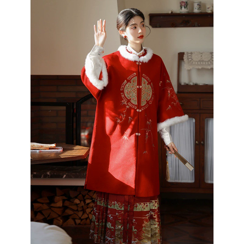 Настоящий выстрел 2023 Новое Женское сверхпрочное Тканое Золотое атласное жаккардовое красное платье-жилет на шнуровке в китайском стиле Hanfu