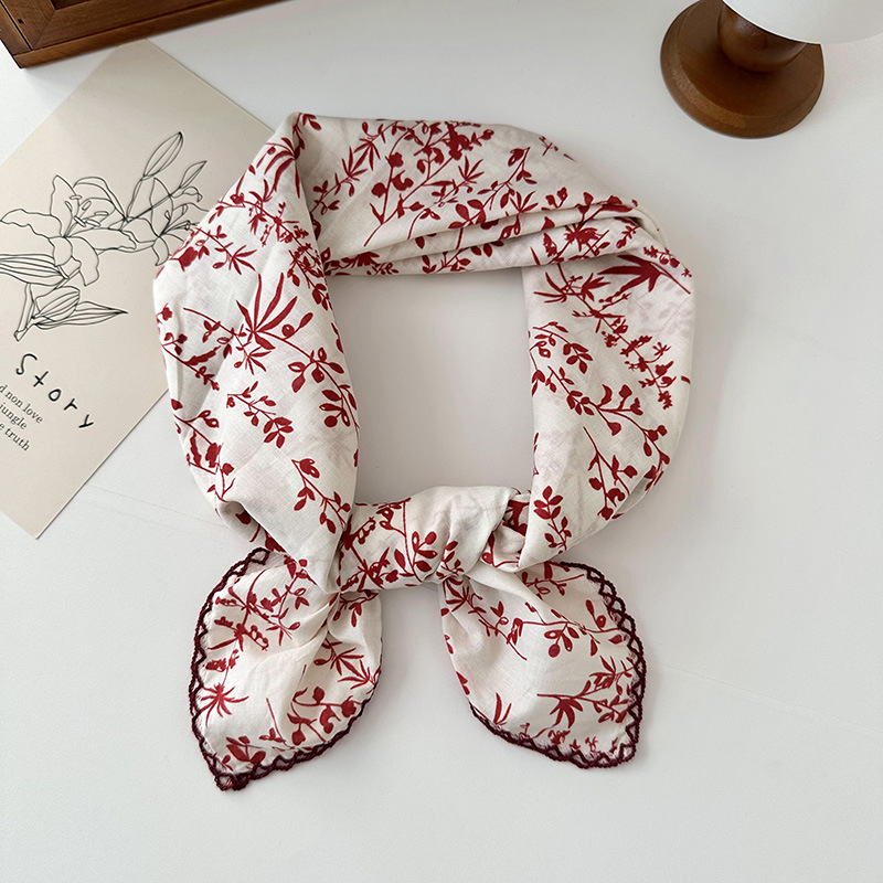 70 algodón y lino floral cuadrado bufanda de las mujeres estilo coreano de todo partido pastoral estilo artístico cuello Protección decorativa bufanda pequeña bufanda delgada