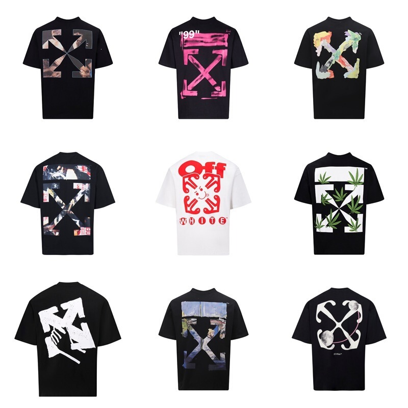 Cross-Border High-End Version Ow Heavyweight Pure Cotton Oil Painting Arrow Design New Off Silhouette Round Neck Short Sleeve Trendy Couple's T-Shirt Cross-Border High-End Version Ow Heavyweight Pure Cotton Oil Painting Arrow Design New Off Silhouette Round Neck Short Sleeve Trendy Couple's T-Shirt