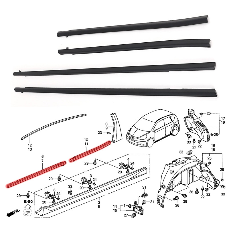Suitable for Honda Fit Jazz Fit 2001-2008 Car Door Window Glass Trim Strip Water-Blocking and Pressure-Sealing Strip