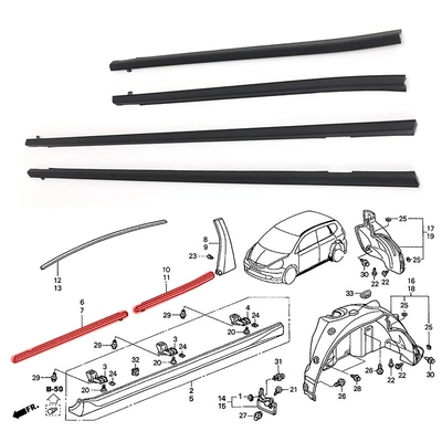 Şüşə kənarı xromları/moldingləri Fit 2001-2008 Car Door Window