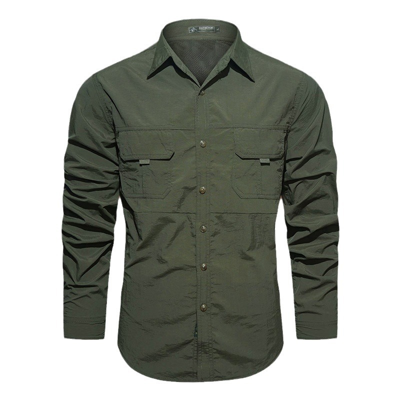Otoño y invierno nuevas camisas tácticas de manga larga al aire libre para hombres delgadas camisas de secado rápido de bolsillo con collar chaqueta de montaña para hombres