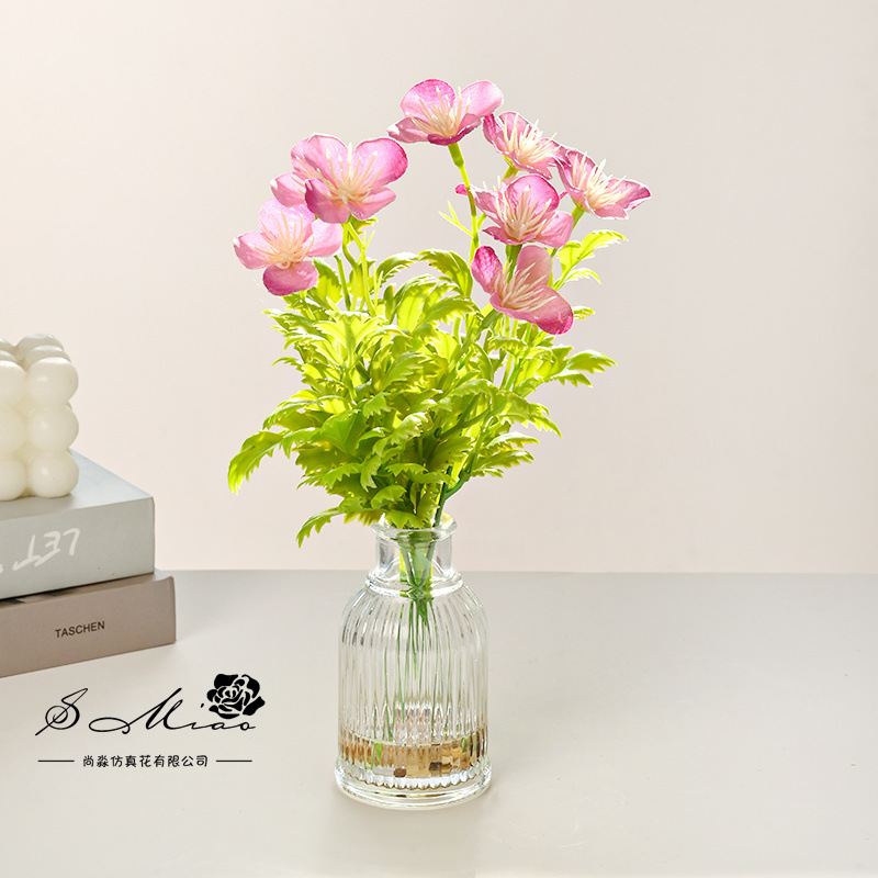 Flores falsas de vidrio de agua falsa flor de cerezo pequeña flor de bonsai de simulación decoración creativa flor de moda verde artificial simulación maceta