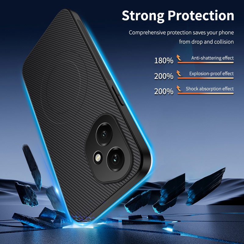 Honor400携帯電話ケース、カーボンファイバーパターン、磁気吸着、レザー調ソフトケース、Honor X7D、磁気ワイヤレス充電、X9Cに適用|undefined