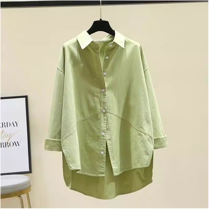 Fruit Green Shirt for Women 2024 Spring New Korean Style Loose Versatile Solid Color Shirt Women's Cardigan Can Be Worn as Outerwear Fruit Green Shirt for Women 2024 Spring New Korean Style Loose Versatile Solid Color Shirt Women's Cardigan Can Be Worn as Outerwear