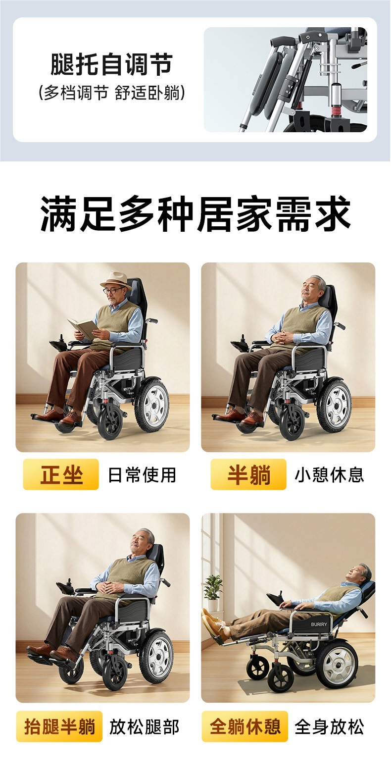 Electric Wheelchair, Intelligent, Fully Automatic, Foldable, Lightweight, Four-Wheeled, Multi-Functional Mobility Vehicle for the Elderly and Disabled