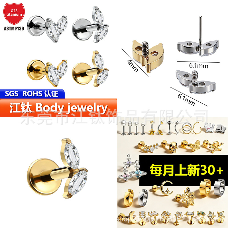 Pointed titanium steel lip stud product view